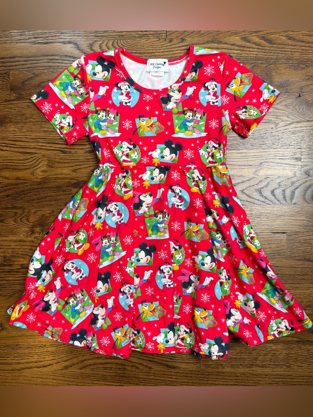 MK Clothing Designs Girls Christmas Disney Character Print Snow Globe Dress 6-7